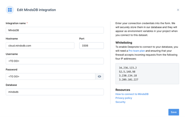 Edit MindsDB integration